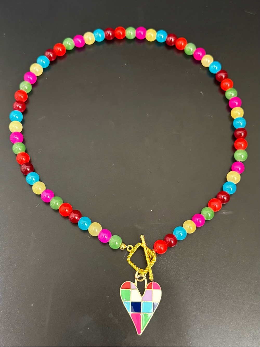 Handmade Colorful Glass Beads Heart Pendant Candy Necklace